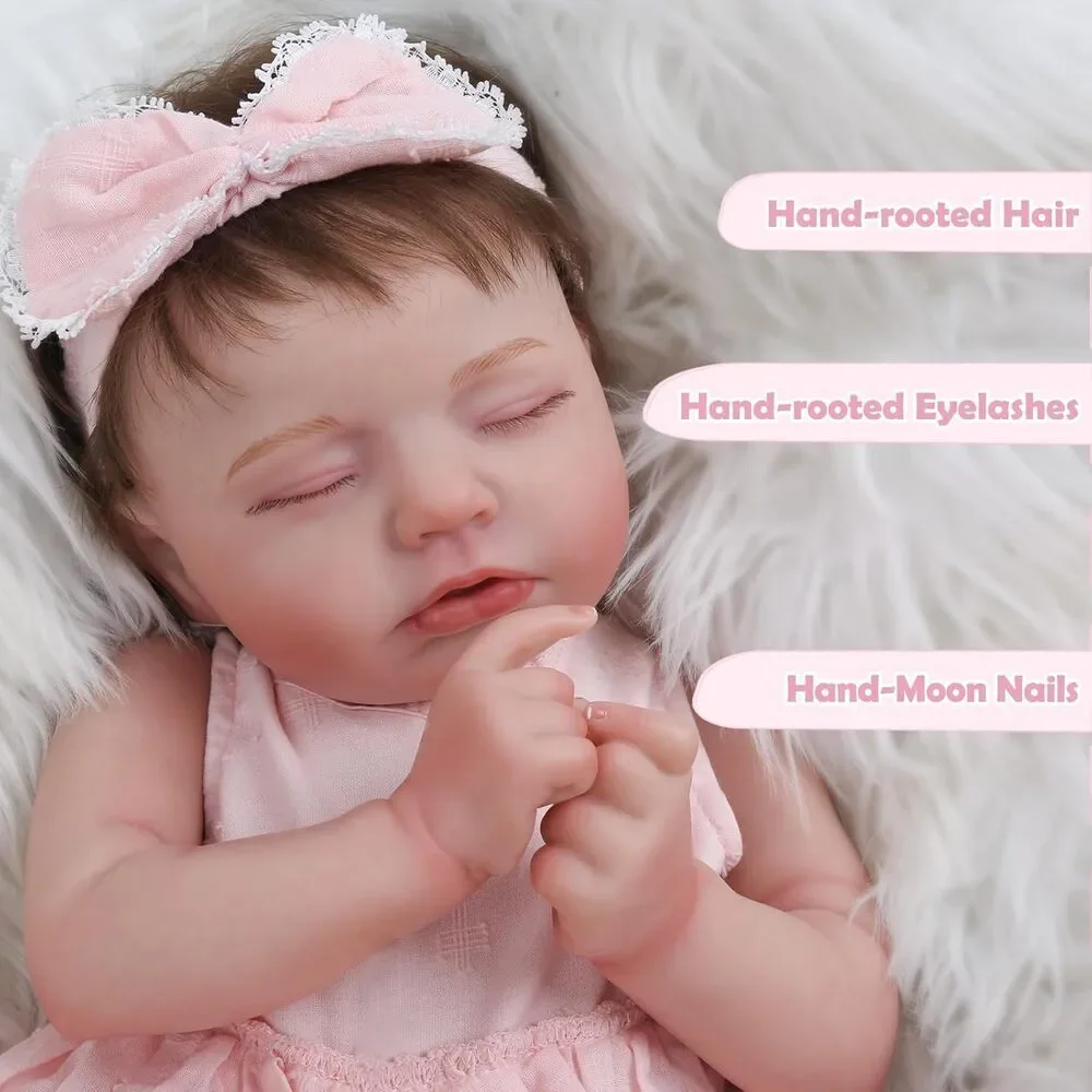 20 Inch Realistic Sleeping Newborn Baby Doll, Lifelike Handmade Cloth Body Soft